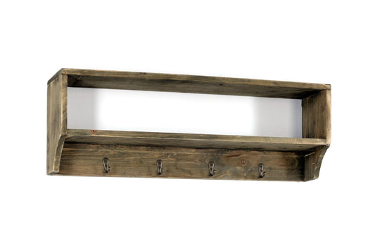 Wooden Wall Shelf with 4 Hooks 54 x 10 x 18 cm-0