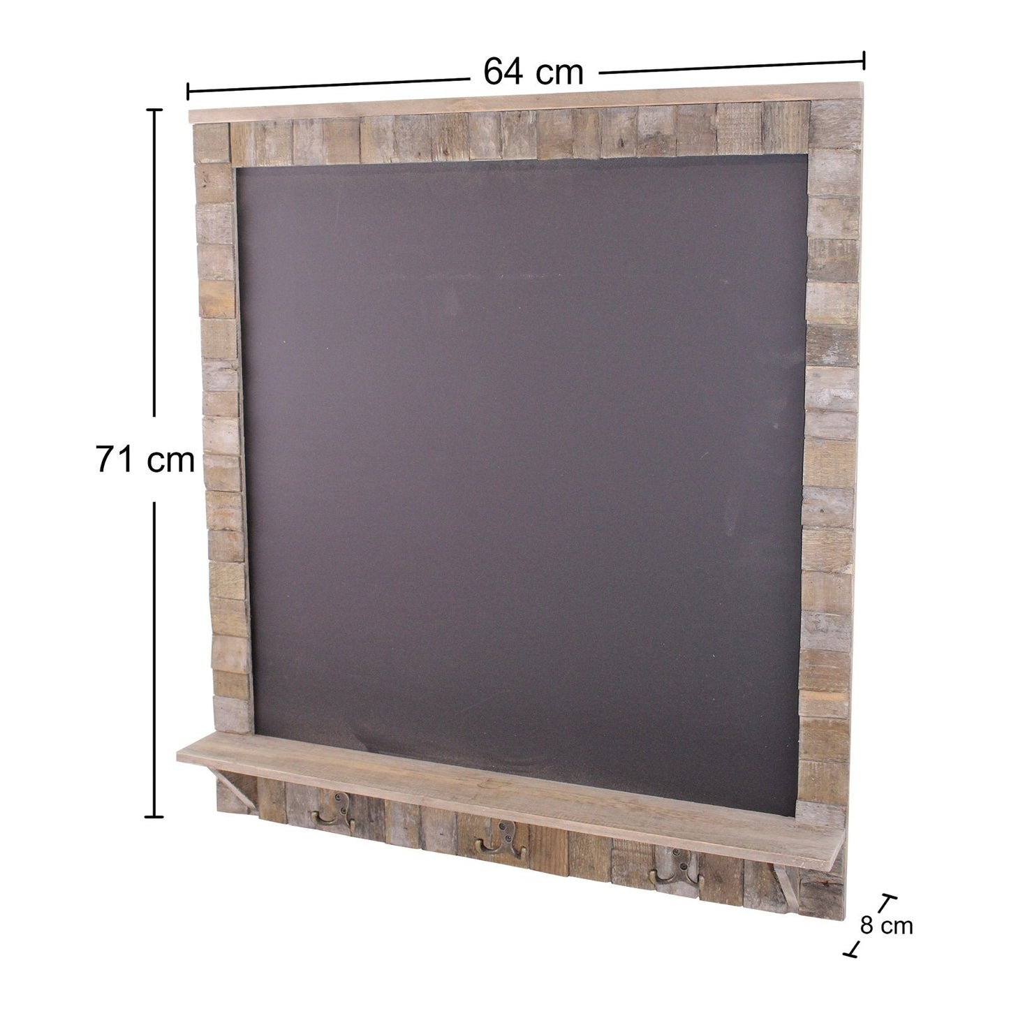 Large Blackboard with Driftwod Effect Surround, Shelf and 3 Double Hooks-2