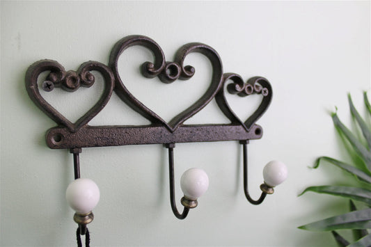 Rustic Cast Iron Wall Hooks, Hearts-0