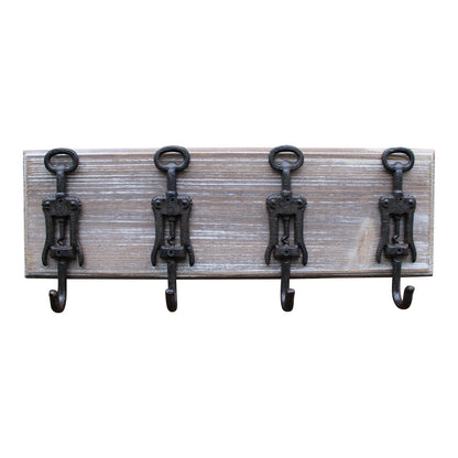 Rustic Cast Iron and Wooden Wall Hooks, Bottle Openers-1