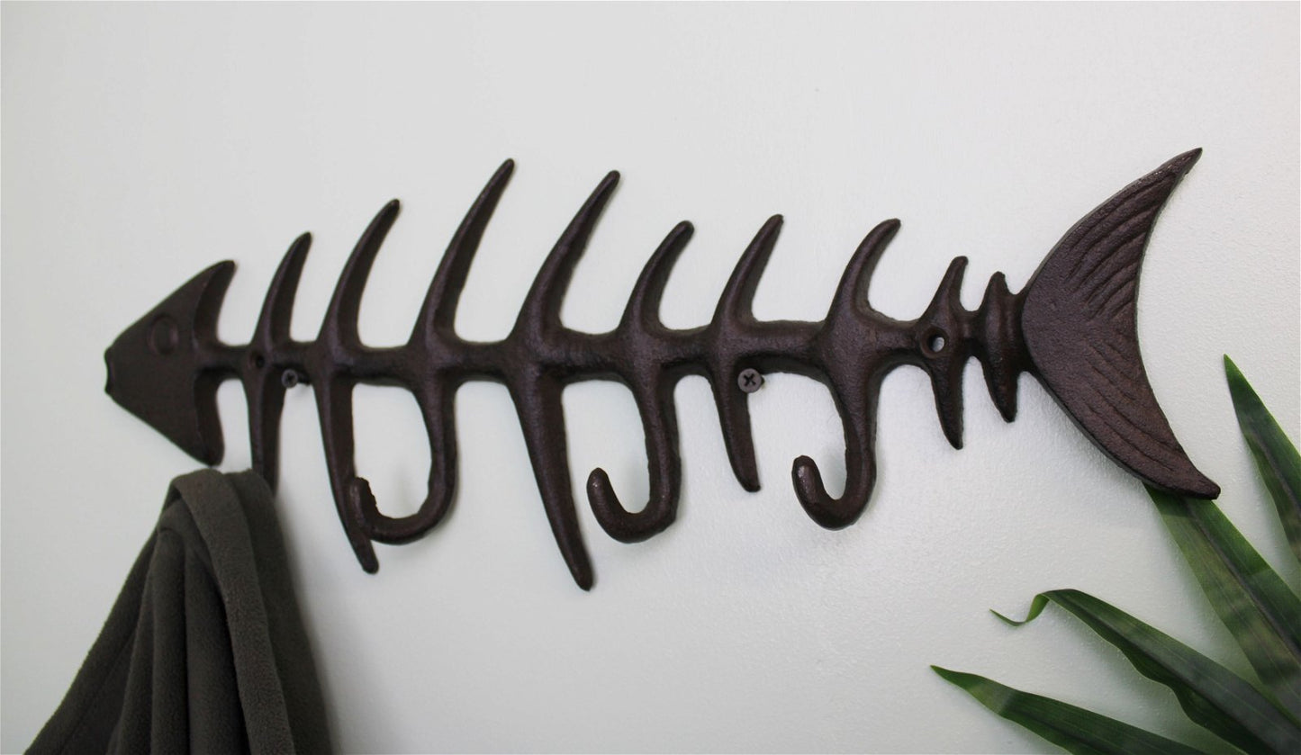 Rustic Cast Iron Wall Hooks, Fish Skeleton-0