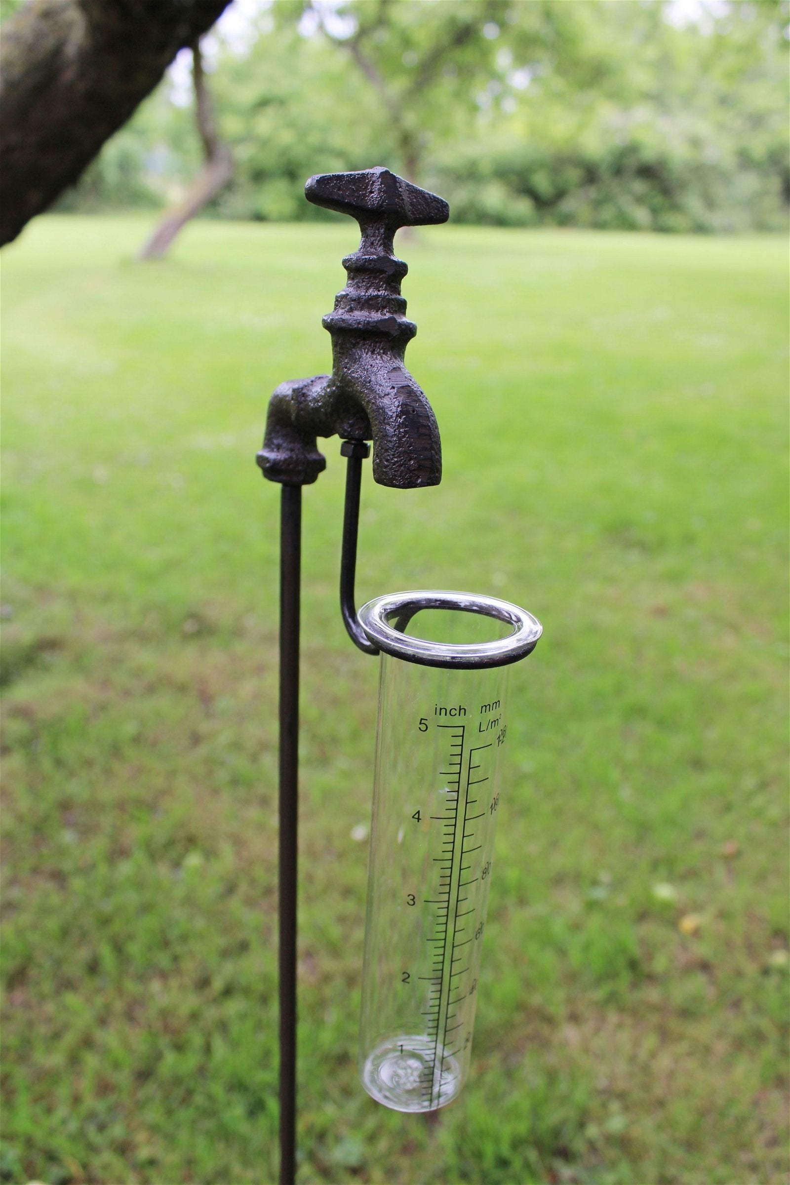 Cast Iron and Glass Garden Rain Gauge, Outside Tap-0