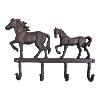 Rustic Cast Iron Wall Hooks, Two Horses-1