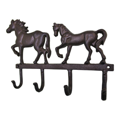 Rustic Cast Iron Wall Hooks, Two Horses-2