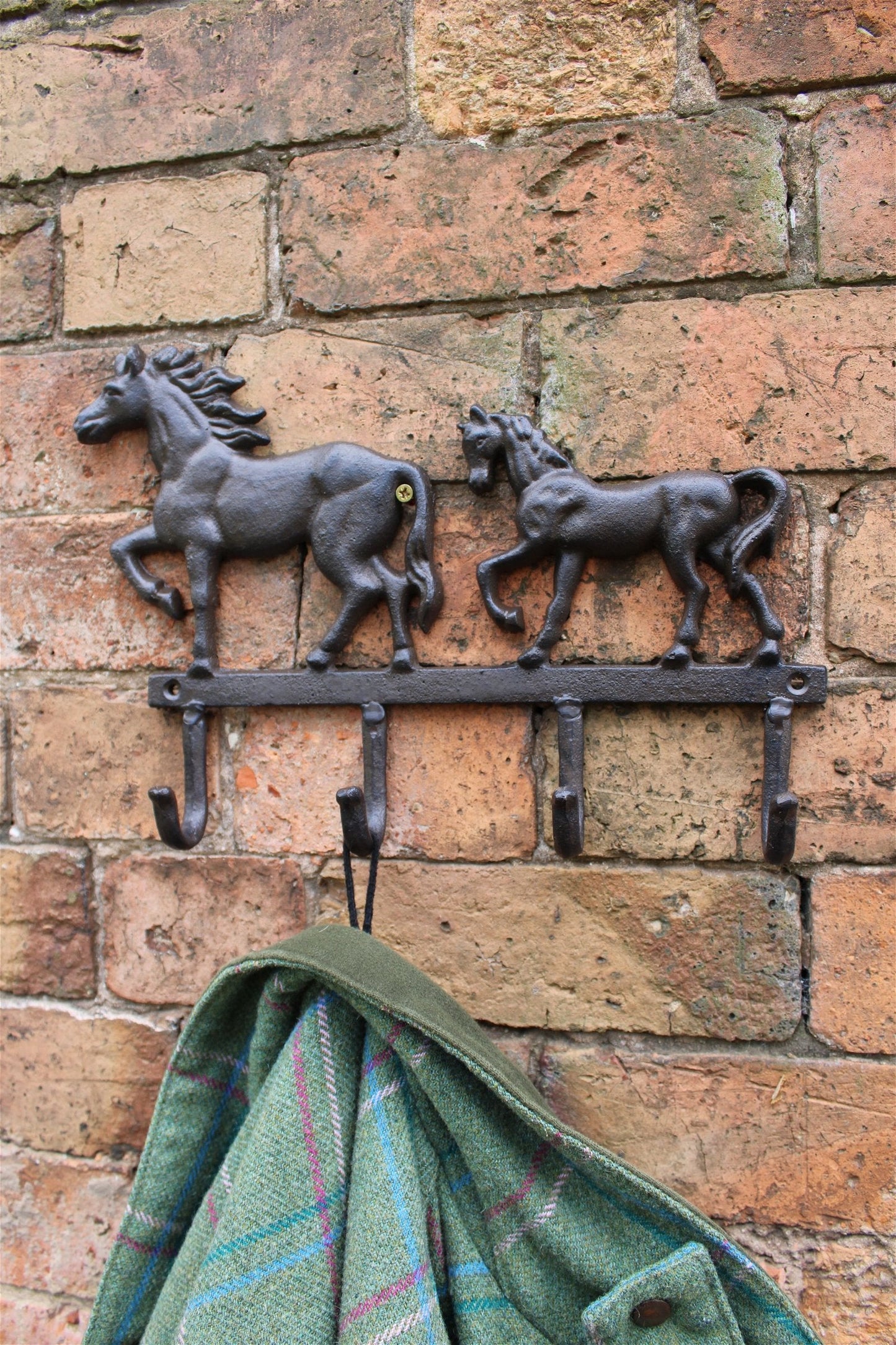 Rustic Cast Iron Wall Hooks, Two Horses-0