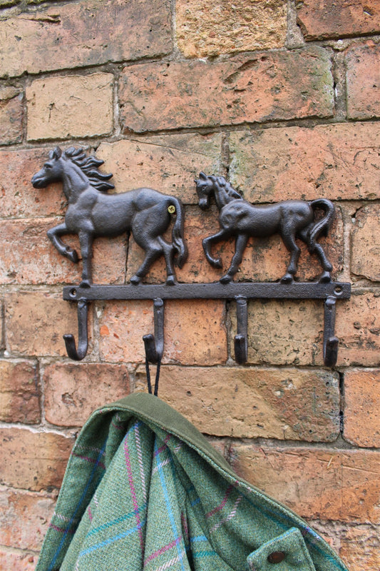 Rustic Cast Iron Wall Hooks, Two Horses-0