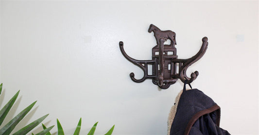 Cast Iron Wall Mounted Rotating Coat Hooks, Horse, 8 hooks-0