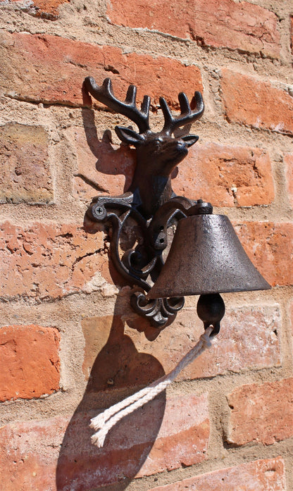 Rustic Cast Iron Wall Bell, Reindeer Bust-1