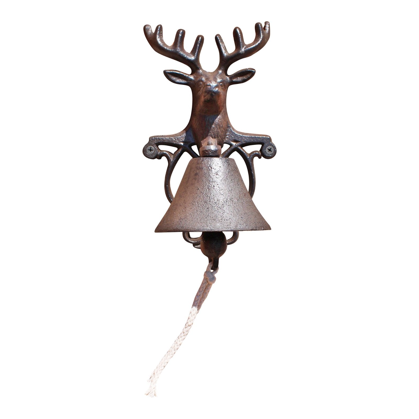 Rustic Cast Iron Wall Bell, Reindeer Bust-0