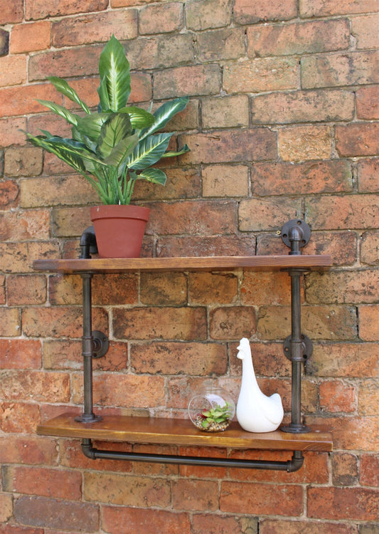 Industrial Pipe Wall Shelf with 2 Shelves-0