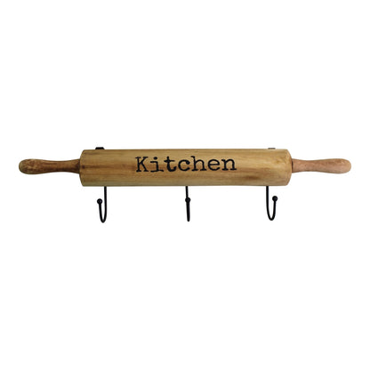 Kitchen Wall Hooks, 4 Hooks with a Rolling Pin Design-1