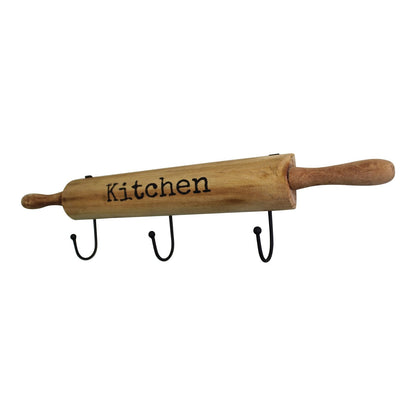 Kitchen Wall Hooks, 4 Hooks with a Rolling Pin Design-2