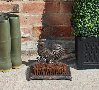 Cast Iron Garden Boot Brush, Cockerel Design-3