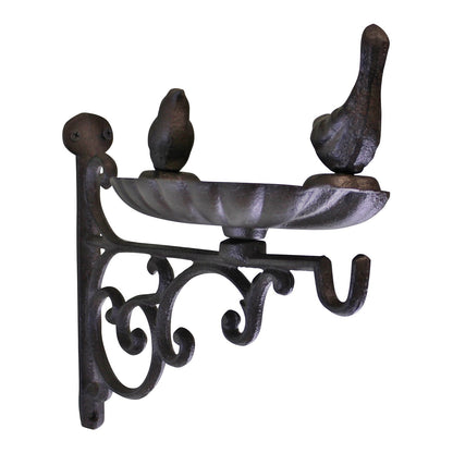 Cast Iron Hanging Basket Wall Bracket With Bird Feeder-1