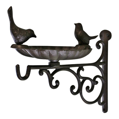 Cast Iron Hanging Basket Wall Bracket With Bird Feeder-0