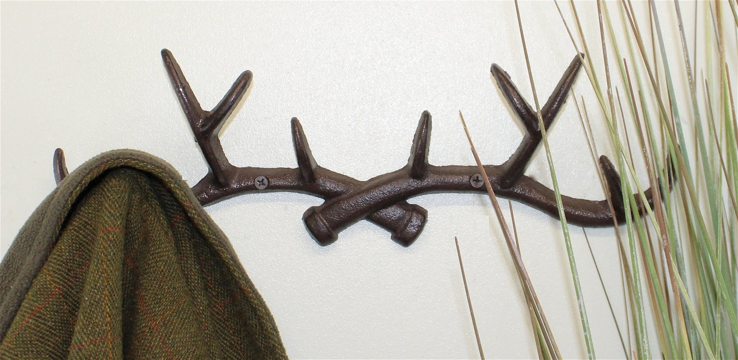 Rustic Cast Iron Wall Hooks, Stag Antlers, Large-2