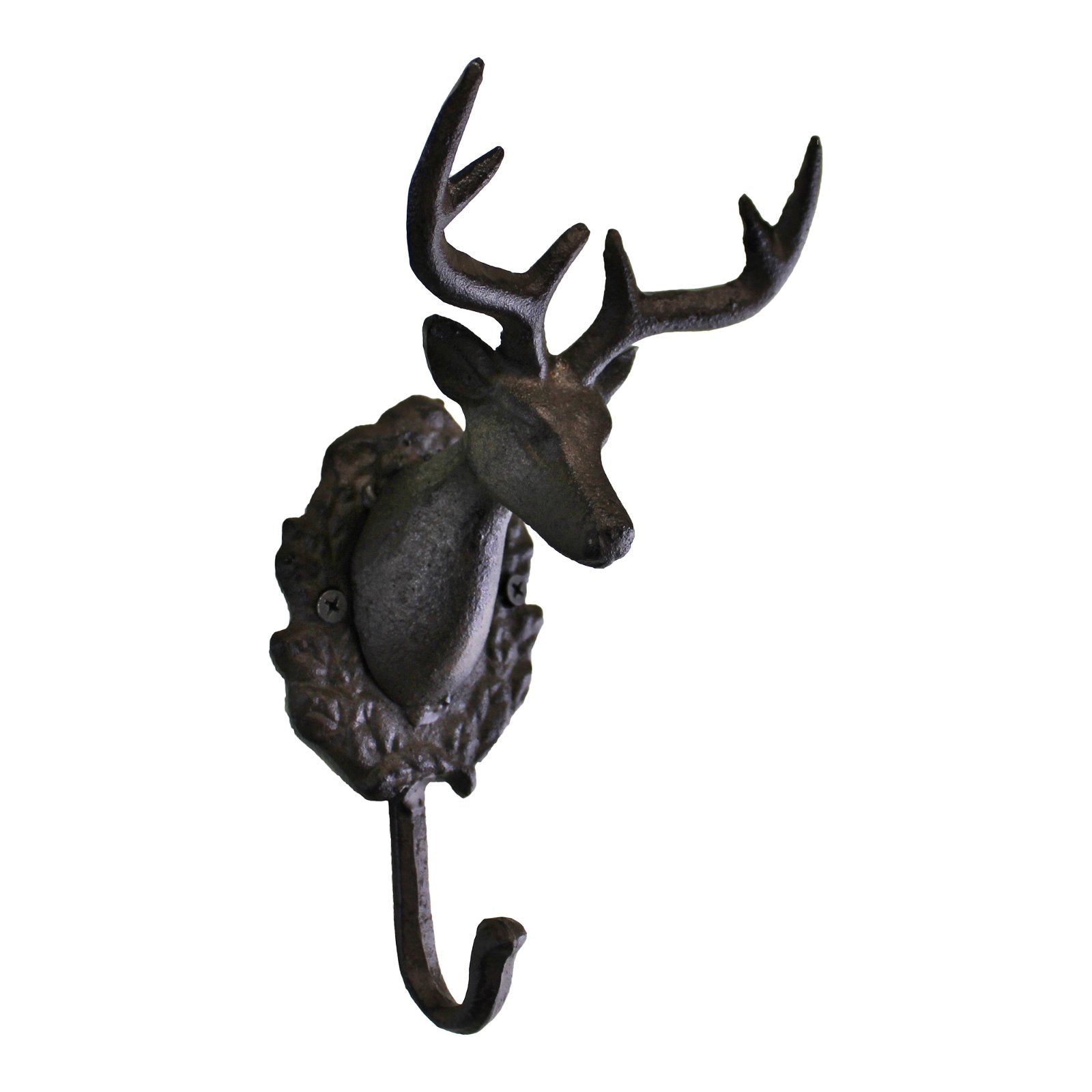 Rustic Cast Iron Wall Hooks, Single Stag Bust-1