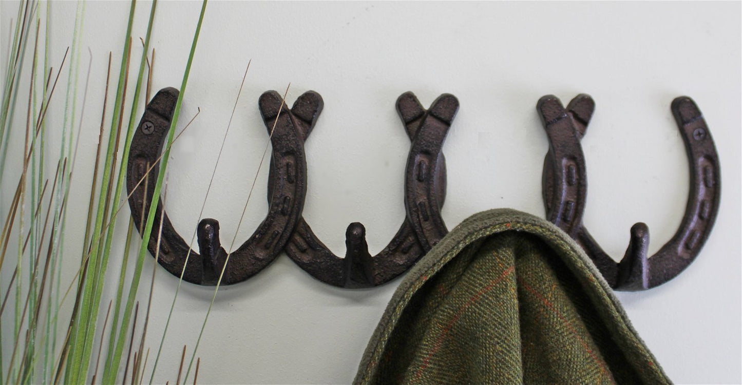 Rustic Cast Iron Wall Hooks, Horseshoe Design-2