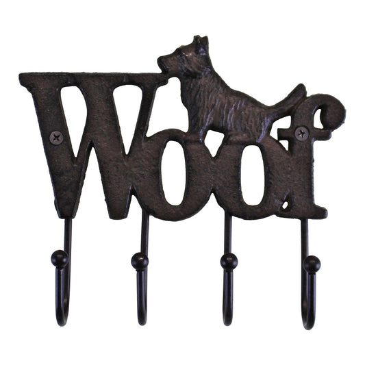 Rustic Cast Iron Wall Hooks, Dog Design With 4 Hooks-0