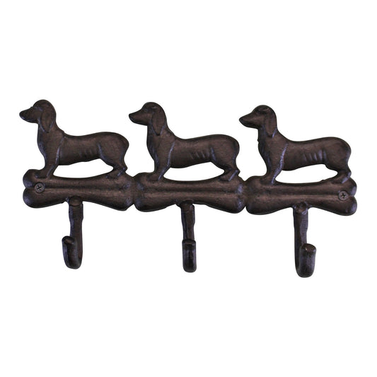 Rustic Cast Iron Wall Hooks, Sausage Dog Design With 3 Hooks-0