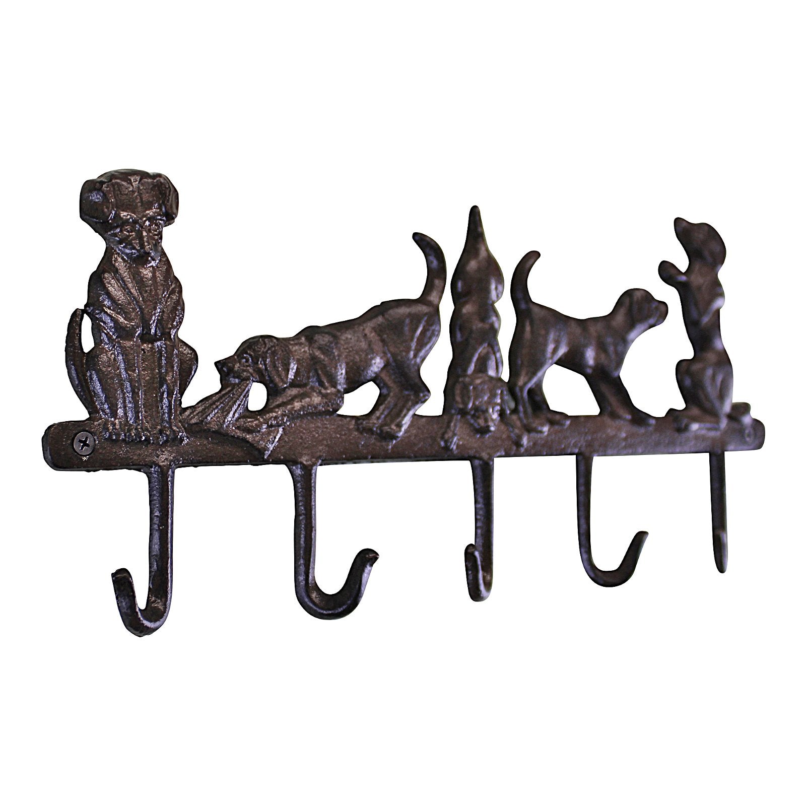 Rustic Cast Iron Wall Hooks, Playful Dog Design With 5 Hooks-1