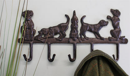 Rustic Cast Iron Wall Hooks, Playful Dog Design With 5 Hooks-2