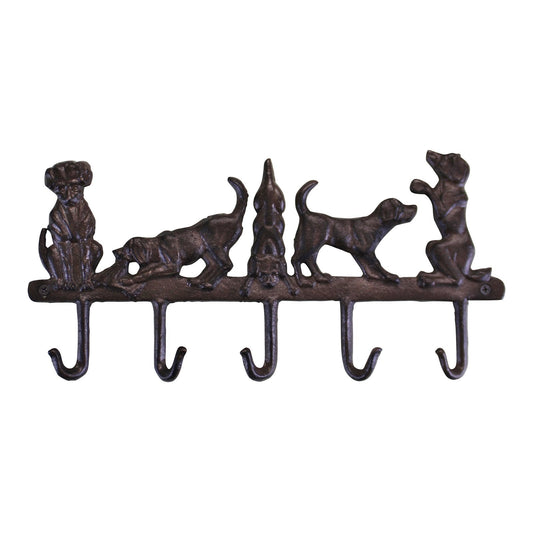 Rustic Cast Iron Wall Hooks, Playful Dog Design With 5 Hooks-0