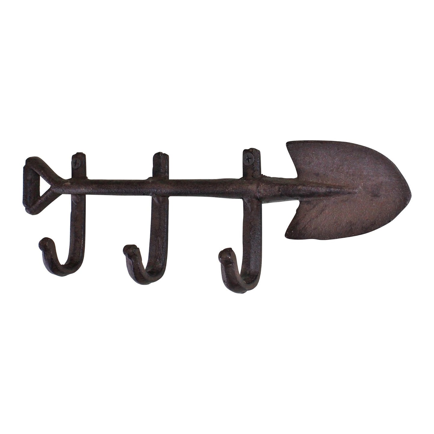 Rustic Cast Iron Wall Hooks, Garden Spade Design With 3 Hooks-1