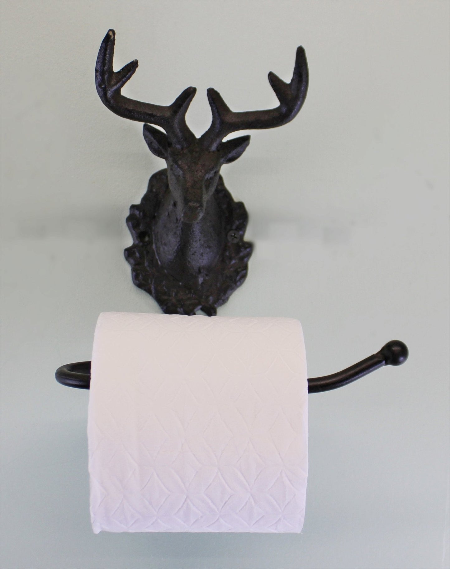 Cast Iron Rustic Toilet Roll Holder, Stag Head Design-2