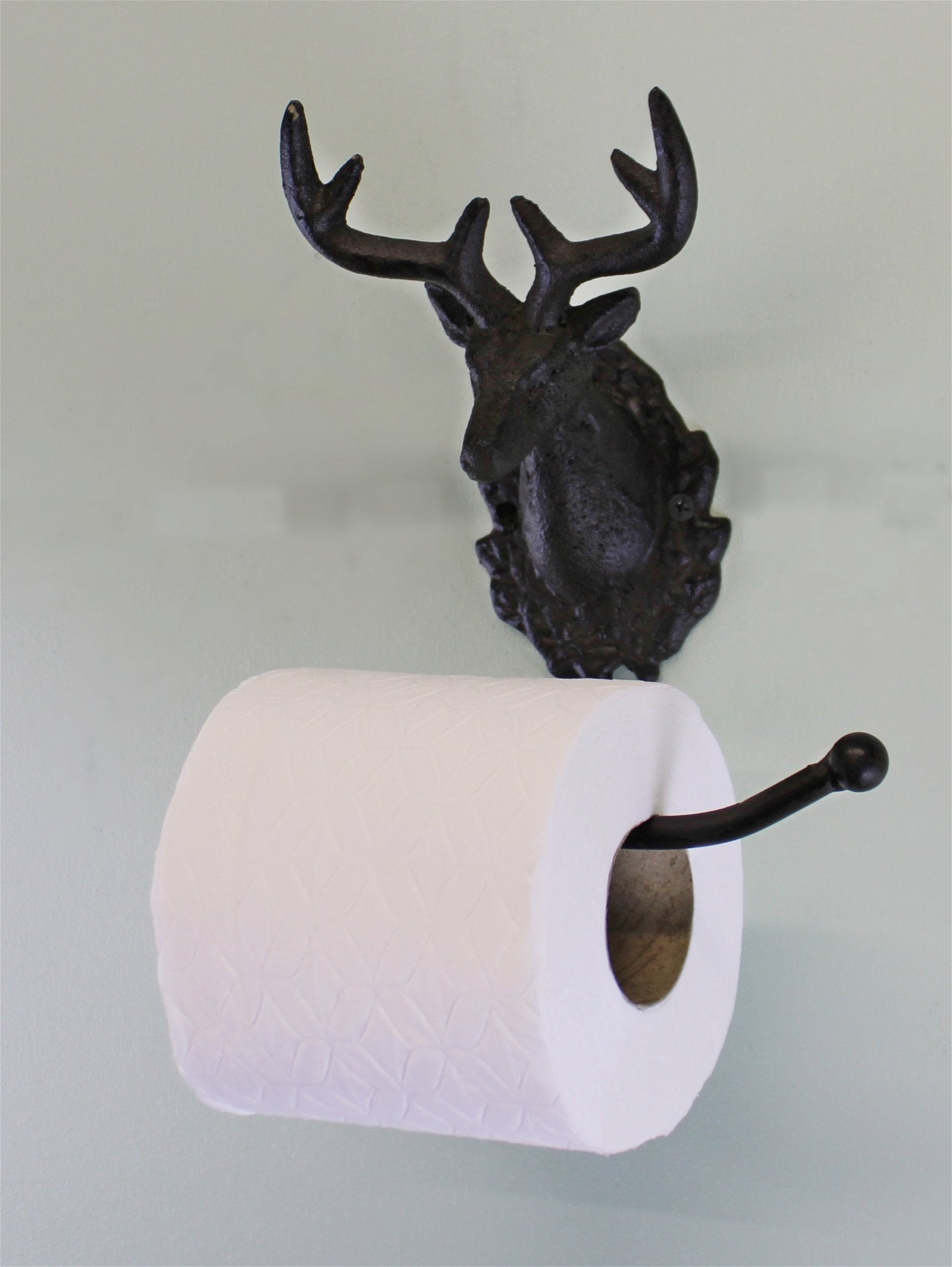 Cast Iron Rustic Toilet Roll Holder, Stag Head Design-3