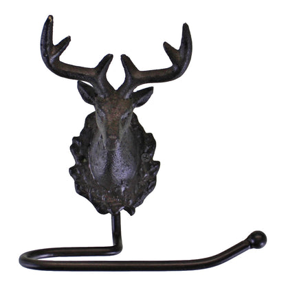 Cast Iron Rustic Toilet Roll Holder, Stag Head Design-0