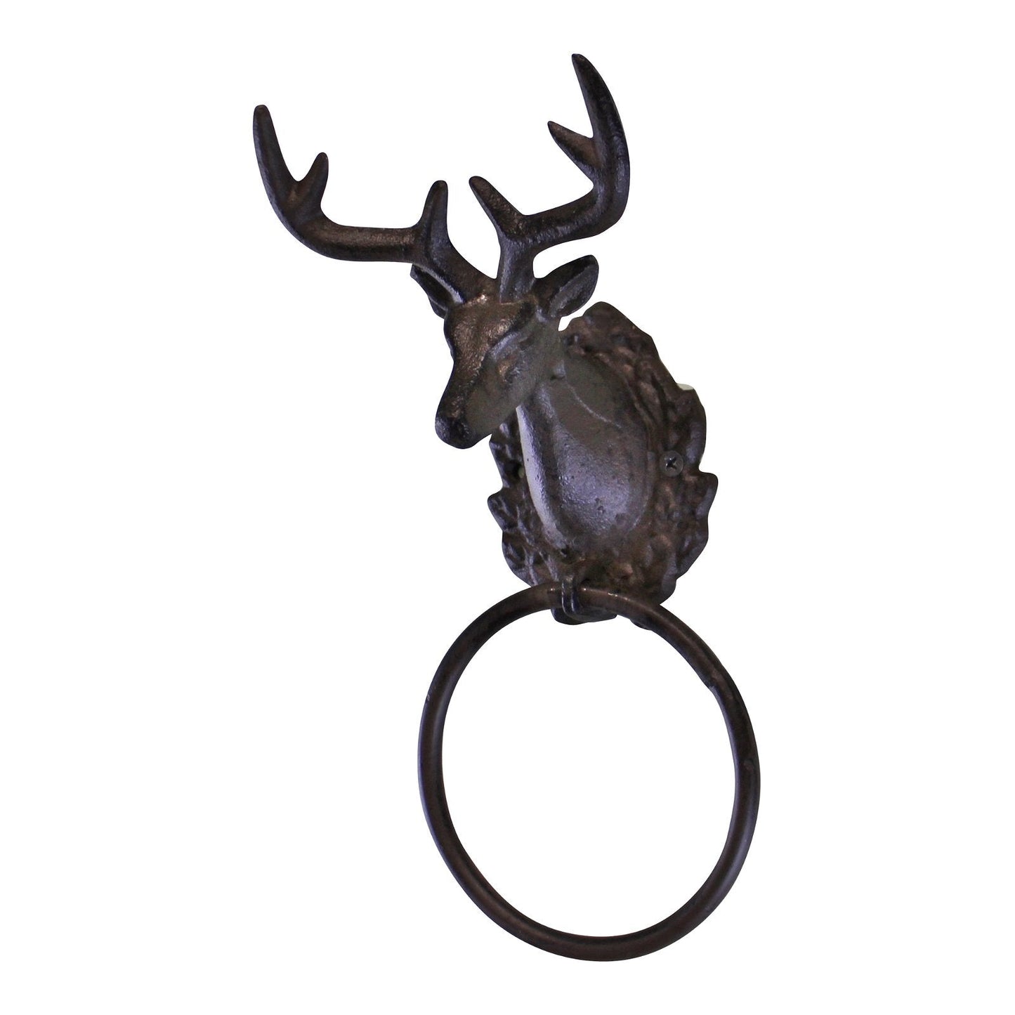 Cast Iron Rustic Towel Ring, Stag Head Design-1