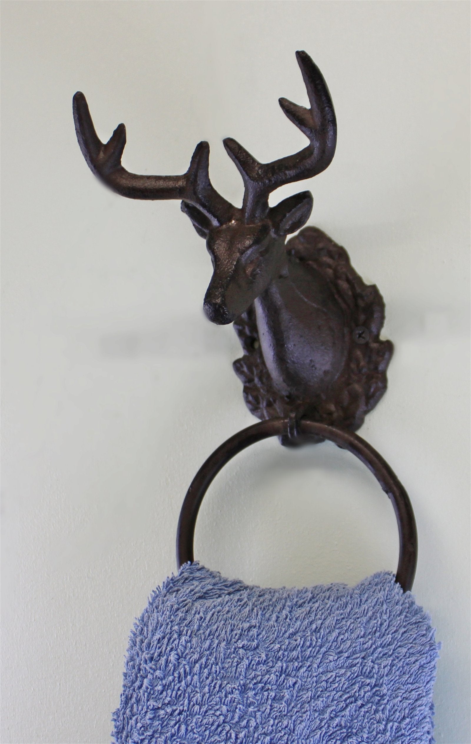 Cast Iron Rustic Towel Ring, Stag Head Design-3