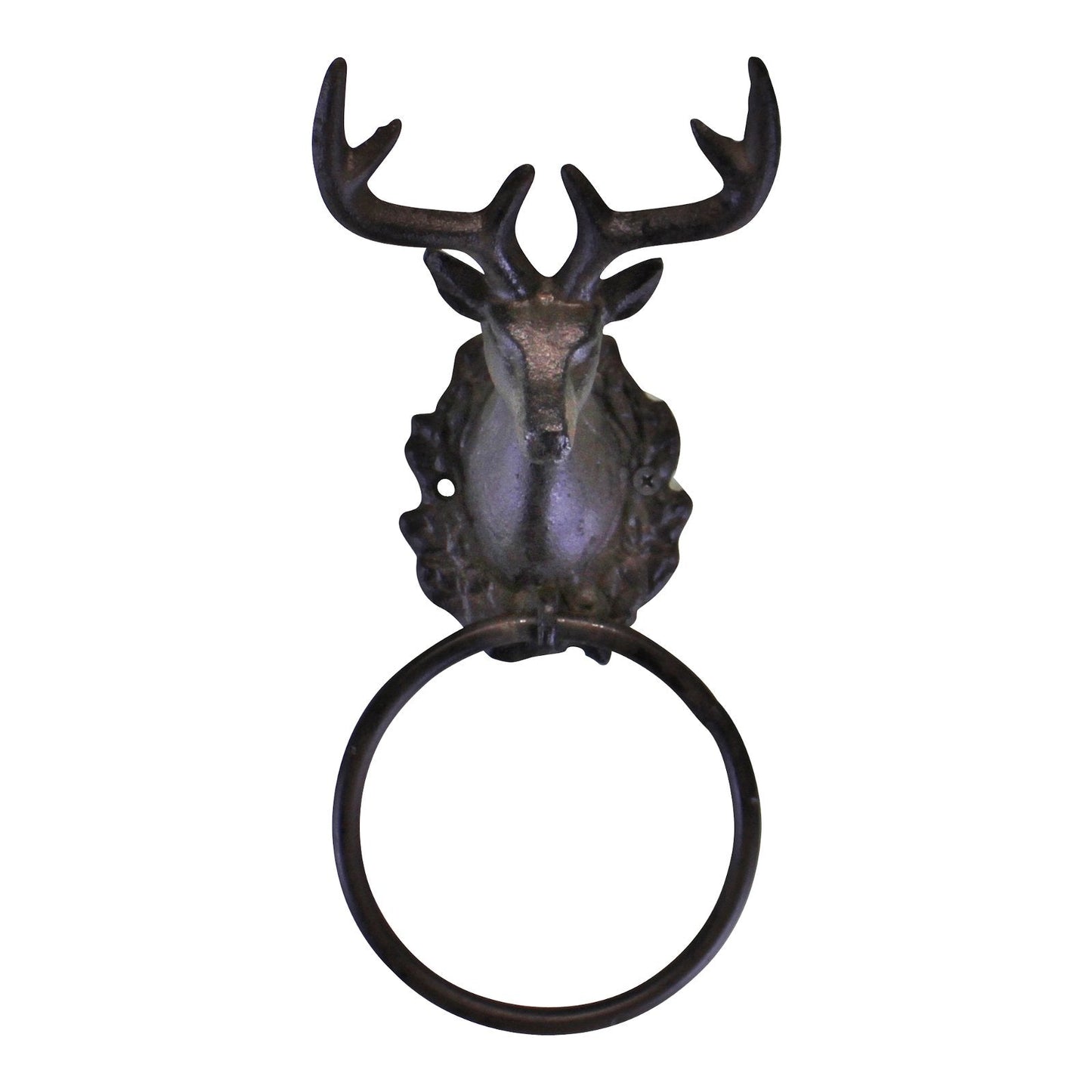 Cast Iron Rustic Towel Ring, Stag Head Design-0