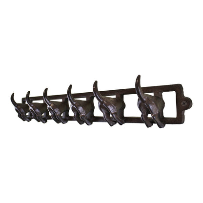 Rustic Cast Iron Wall Hooks, Dog Tail Design With 6 Hooks-1