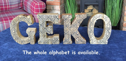 Hand Carved Wooden Geometric Letter D-4