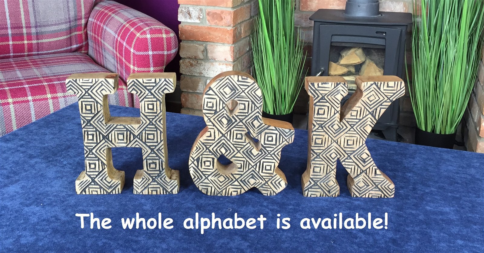 Hand Carved Wooden Geometric Letter W-3