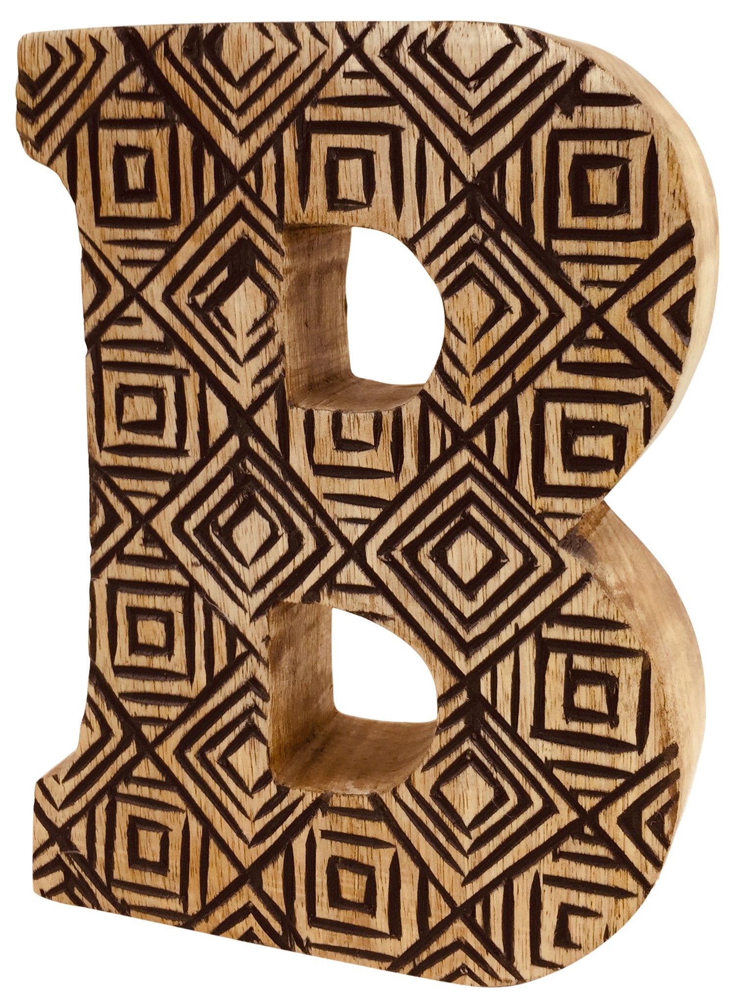 Hand Carved Wooden Geometric Letter B-2