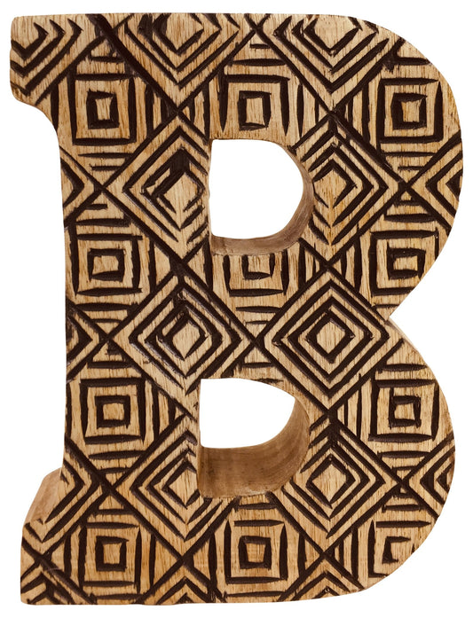 Hand Carved Wooden Geometric Letter B-0