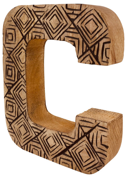 Hand Carved Wooden Geometric Letter C-2