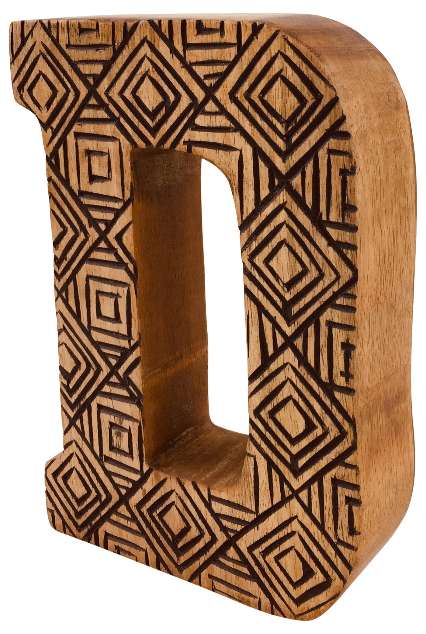 Hand Carved Wooden Geometric Letter D-2