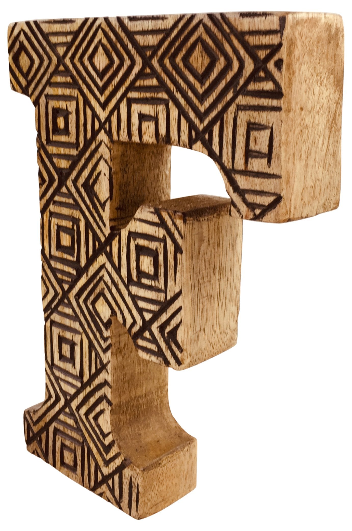 Hand Carved Wooden Geometric Letter F-2