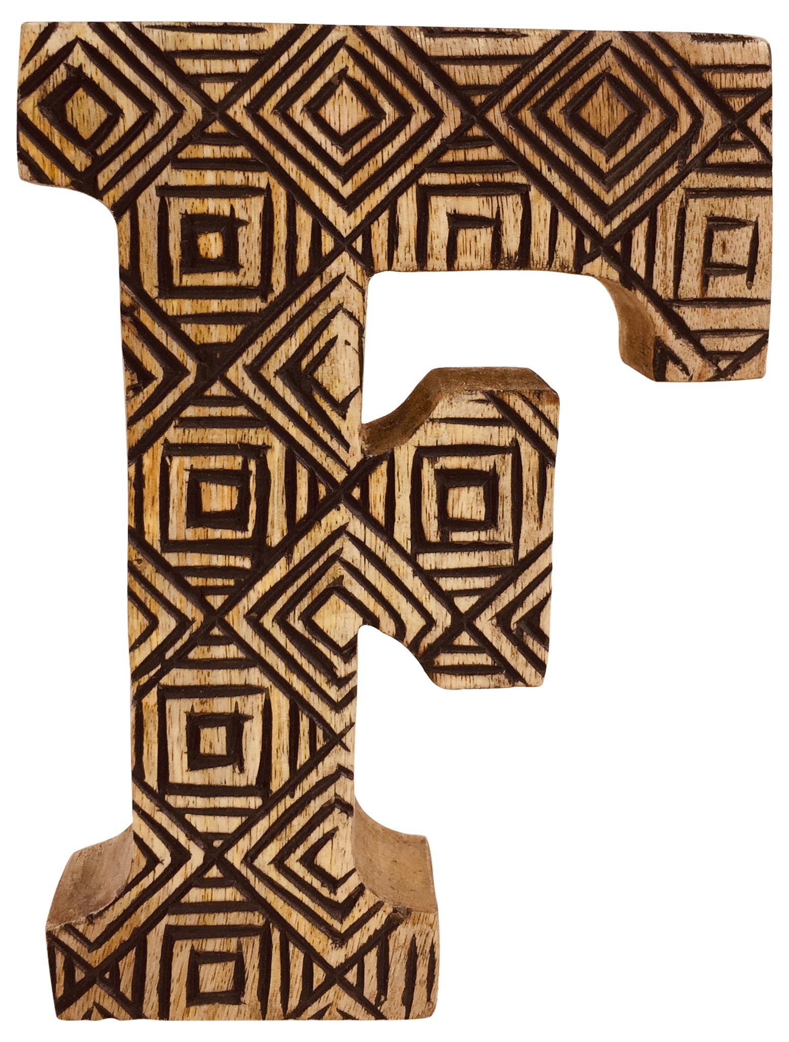 Hand Carved Wooden Geometric Letter F-0