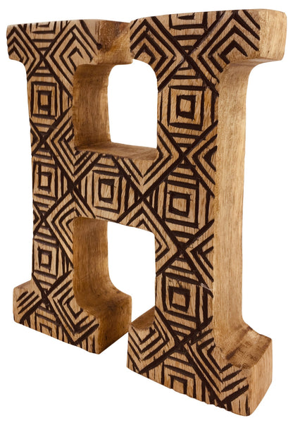 Hand Carved Wooden Geometric Letter H-2