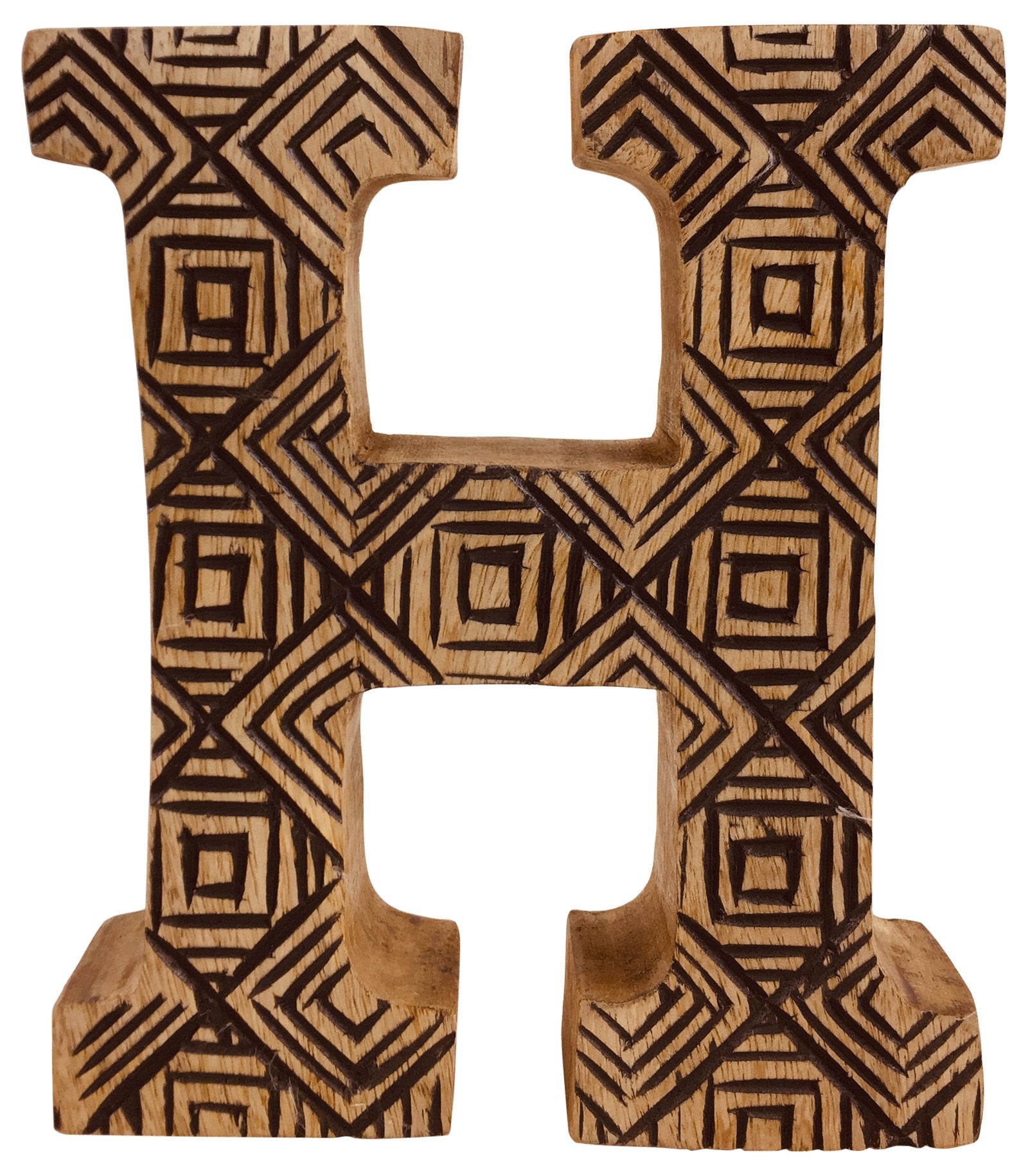 Hand Carved Wooden Geometric Letter H-0