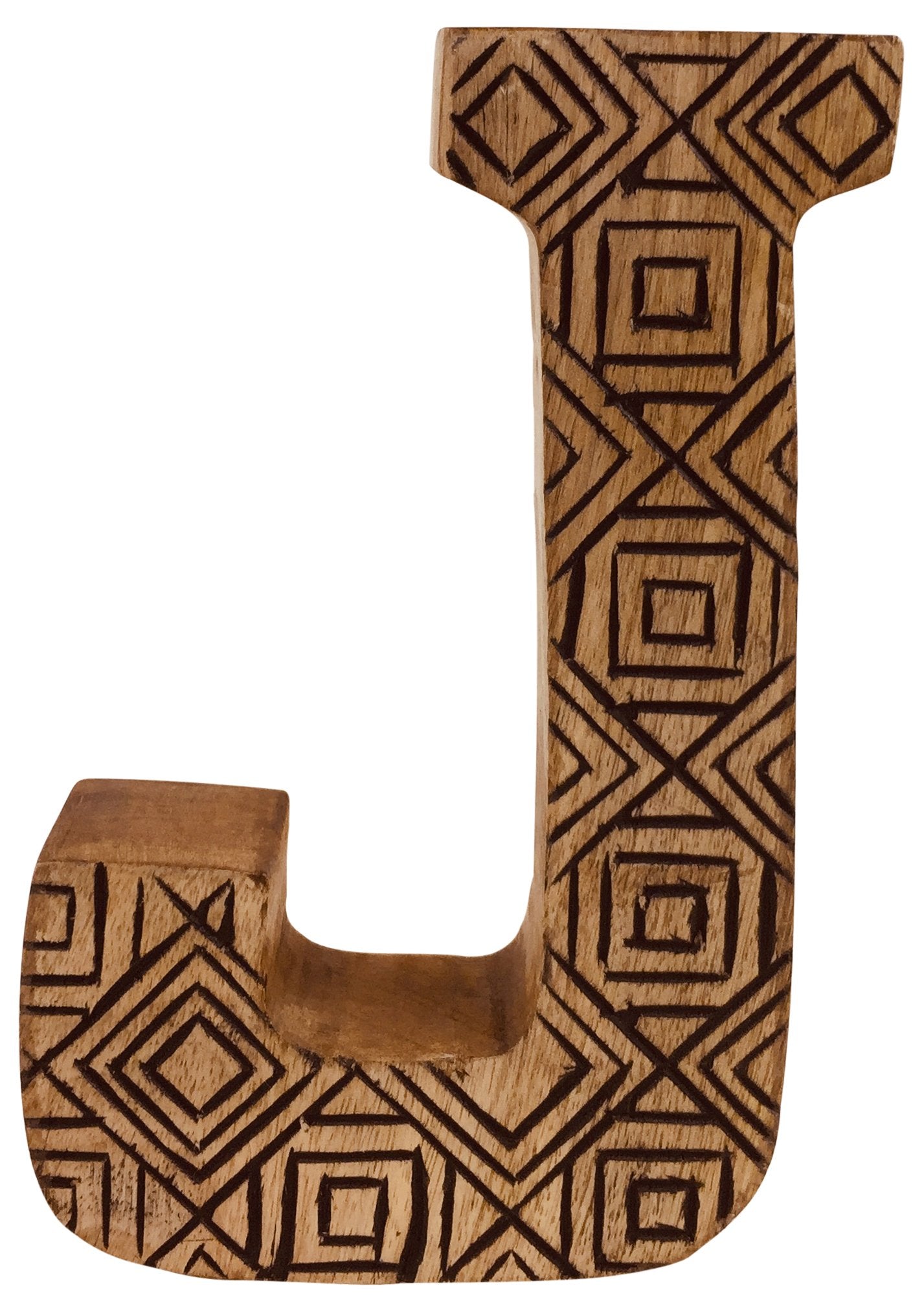 Hand Carved Wooden Geometric Letter J-0