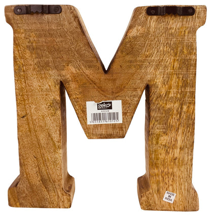 Hand Carved Wooden Geometric Letter M-1