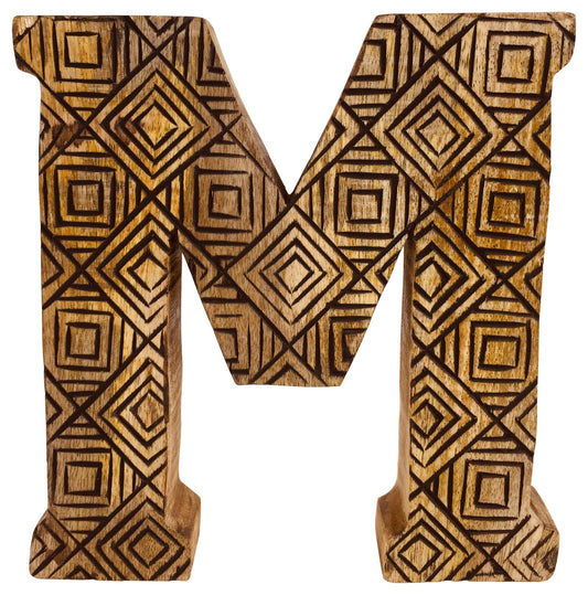 Hand Carved Wooden Geometric Letter M-0