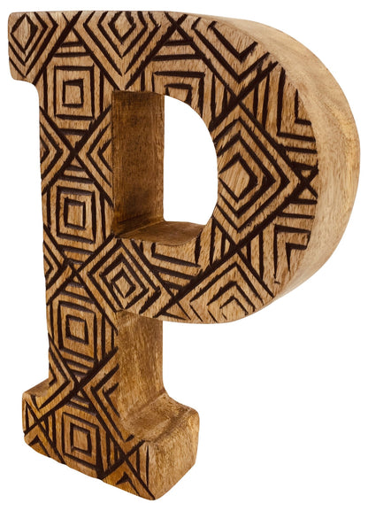 Hand Carved Wooden Geometric Letter P-2