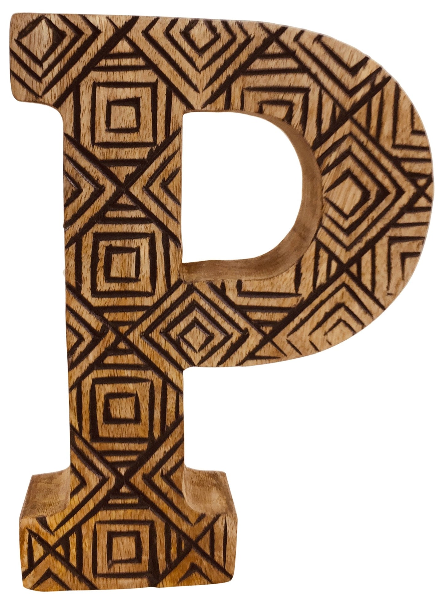 Hand Carved Wooden Geometric Letter P-0